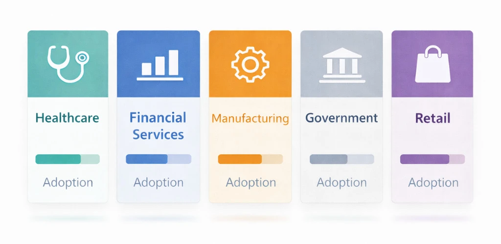 Power Platform adoption across healthcare, finance, manufacturing, government, and retail